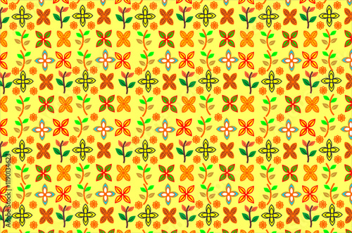 Seamless pattern with colorful floral, flower and leaf elements. Perfect for background, wallpaper, fabric, textile, wrapping paper and other commercial needs.