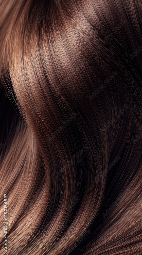 Beautiful model girl with Brown hair strand,silky healthy chestnut wavy hair strand,hair wavy ribbon, with smooth,Keratin straightening,Treatment,straight long hair,procedures,Smooth hairstyle.