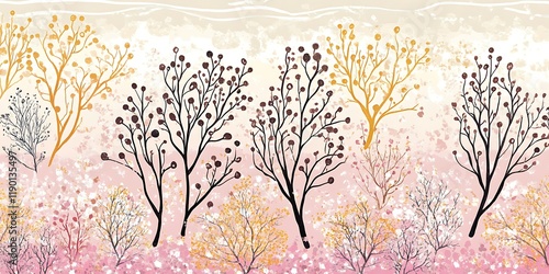 Pastel pink floral treescape, nature background, home decor