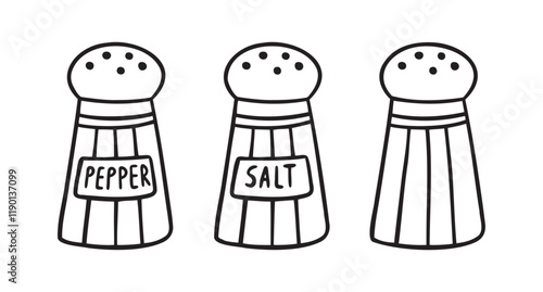  jar for salt or pepper. salt shaker and pepper shaker doodle hand drawn icon. Outline drawing jar for salt or pepper line clipart symbol