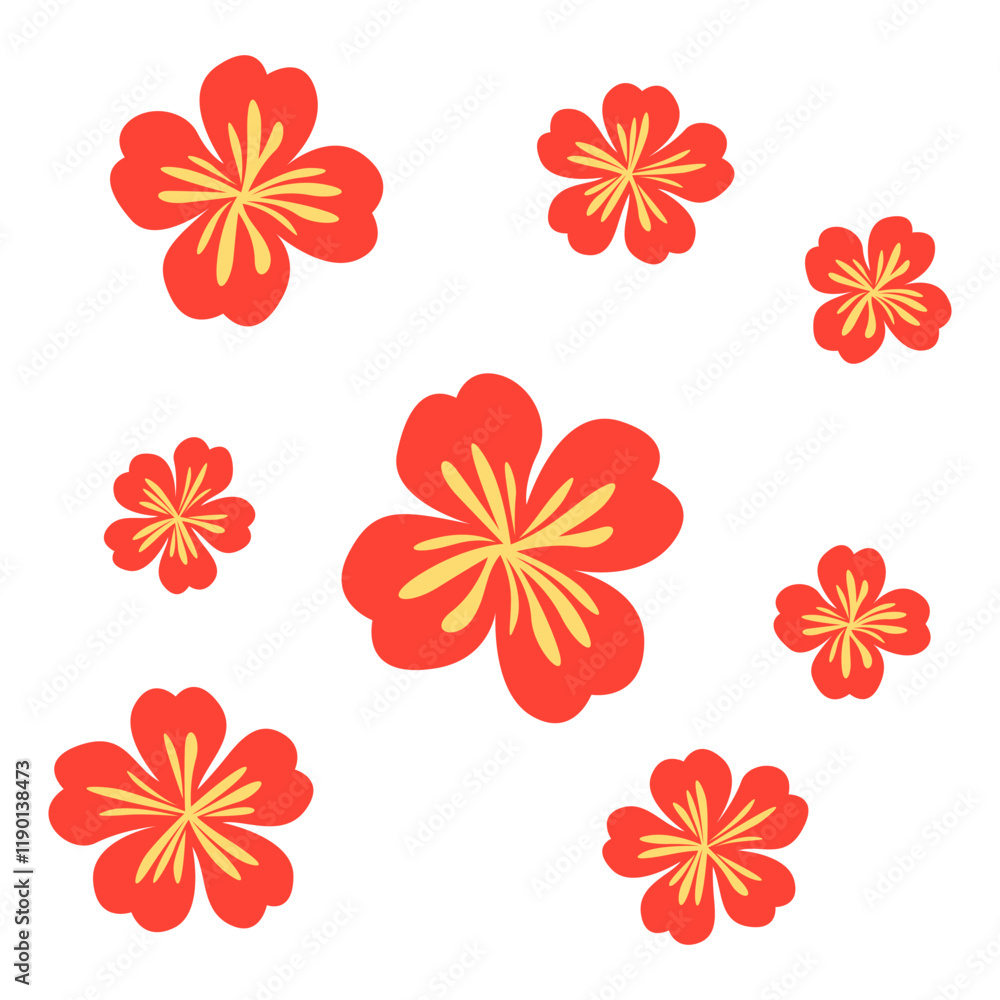 Red and Yellow Flower Pattern Isolated on White Red and Yellow Flower Pattern Isolated on White