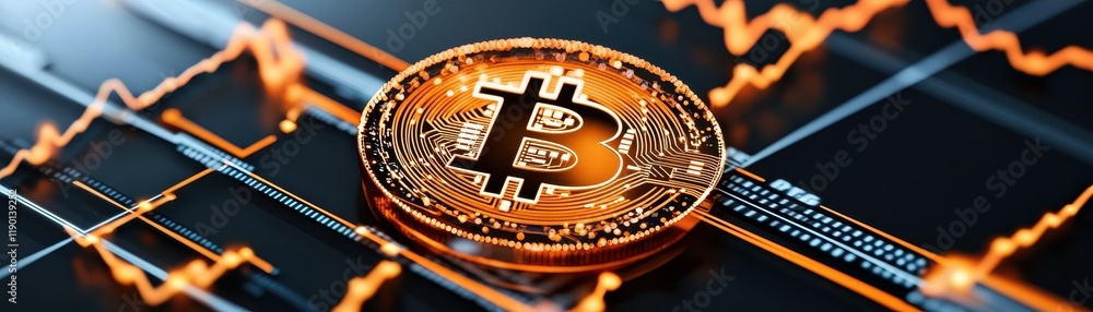 A digital representation of Bitcoin, showcasing its value amidst fluctuating financial graphs. A digital representation of Bitcoin, showcasing its value amidst fluctuating financial graphs.