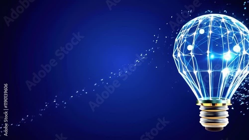 Futuristic Polygonal Light Bulb Animation with Glowing Digital Connections Representing AI, Innovation, and Brainstorming in a Modern Design