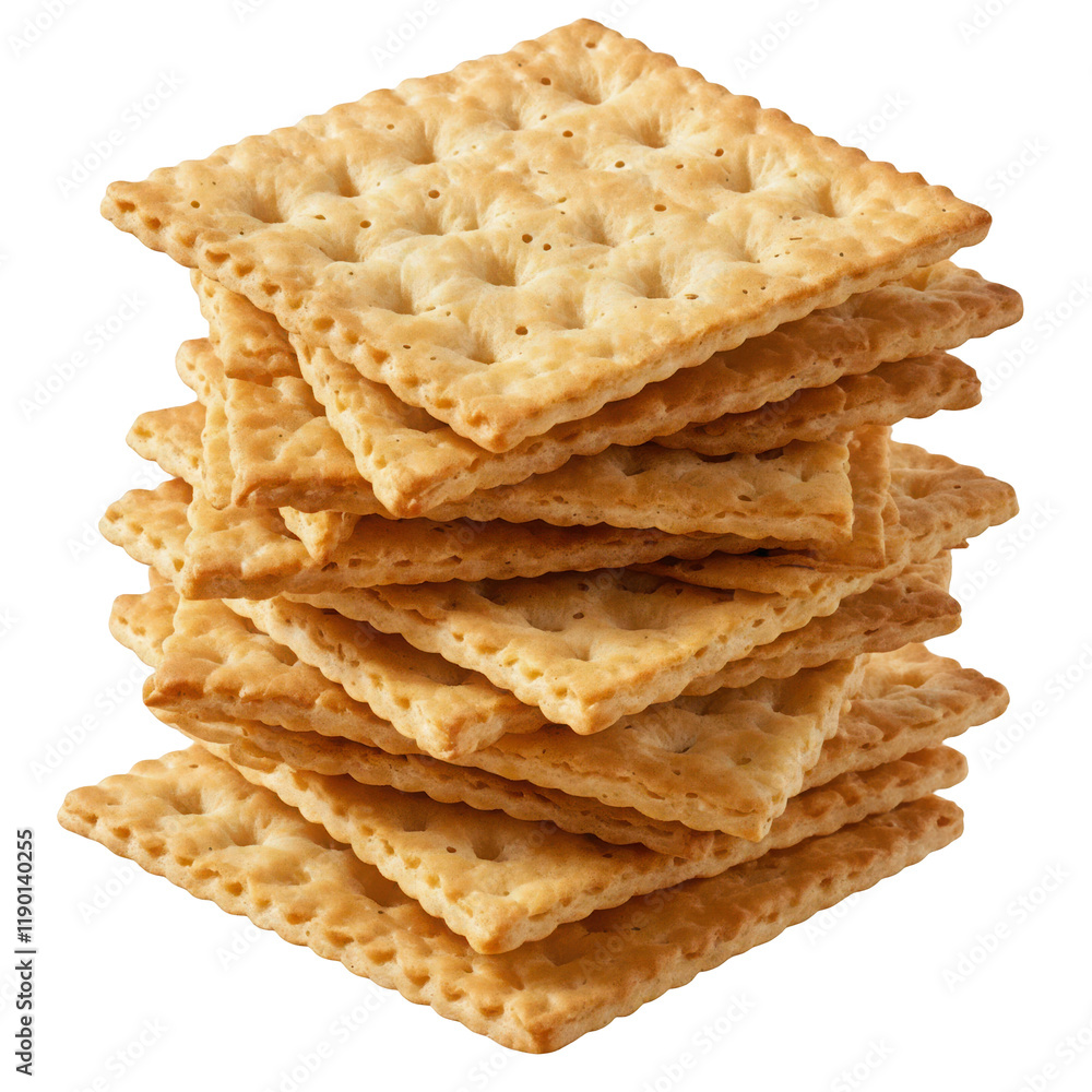 Stacked of crispy saltine square crackers isolated on a transparent background Stacked of crispy saltine square crackers isolated on a transparent background