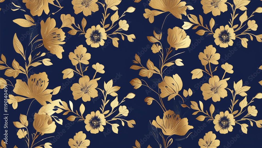 Obraz premium Luxury Gold and Navy Blue Floral Abstract Pattern