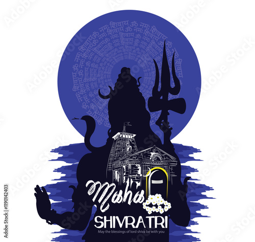 Hindu festival Maha Shivratri. Vector illustration Of Shivratri, Maha Shivratri with hindi massage om maha shivaya