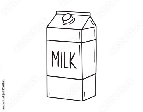 Carton package with milk box doodle hand drawn icon. Outline drawing carton package with milk box line clipart symbol
