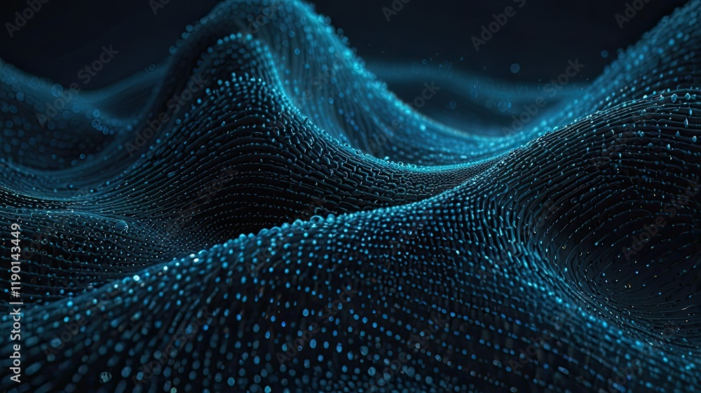 Abstract representation of digital waves showcases glowing blue particles flowing smoothly reminiscent of a serene underwater landscape Abstract representation of digital waves showcases glowing blue particles flowing smoothly reminiscent of a serene underwater landscape