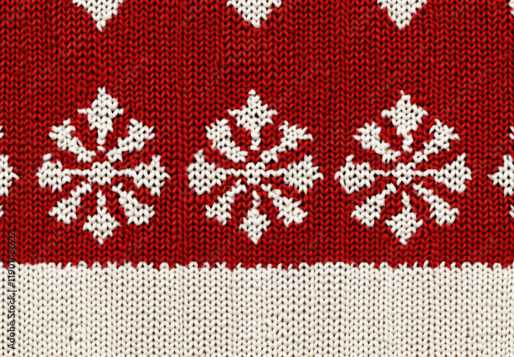Red and White Knit Texture with Snowflake Pattern: A Detailed Close-Up View of Wintery Fabric Red and White Knit Texture with Snowflake Pattern: A Detailed Close-Up View of Wintery Fabric