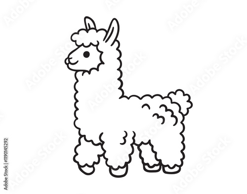 cute cartoon alpaca funny animal doodle hand drawn icon. Outline drawing cute cartoon alpaca line clipart symbol