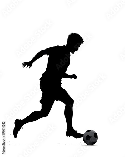 Silhouetted Soccer Player Dribbling Ball in Action on White Background photo