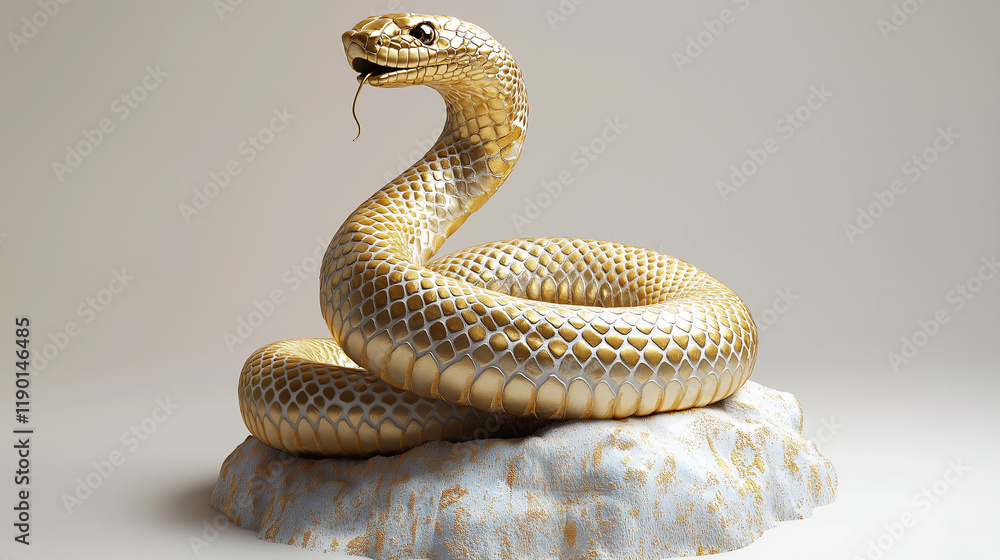 Fototapeta premium Artistic Representation of a Golden Snake on Stone