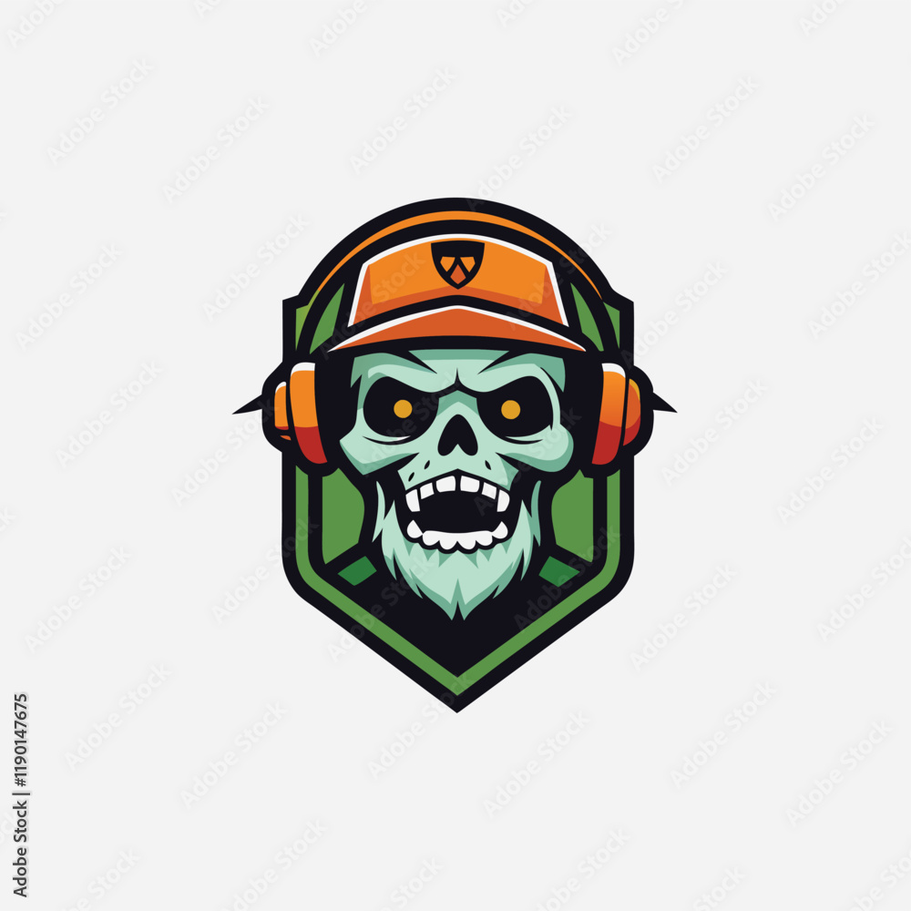 Skull with headset vector illustration. Head of character in headphones Isolated vector illustration Skull with headset vector illustration. Head of character in headphones Isolated vector illustration