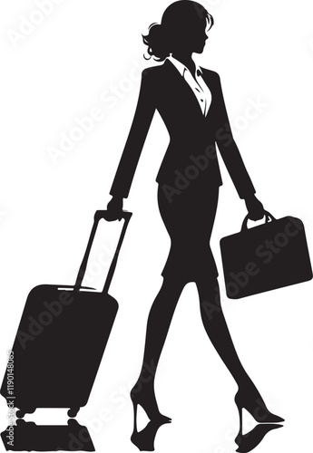 Pretty Young Business Boss Woman Black Filled Silhouette Vector Illustration Icon