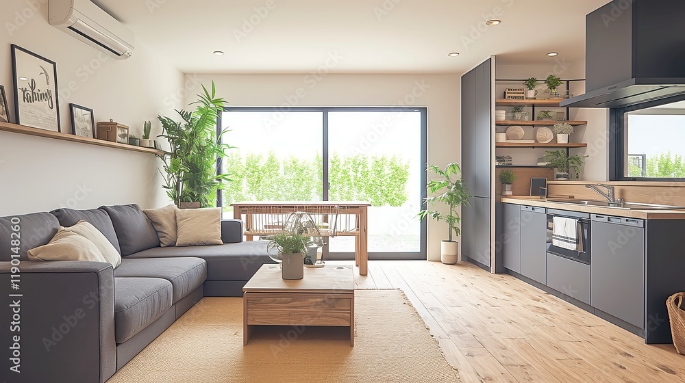 Fototapeta premium Urban property showcasing modern architecture, spacious interiors, vibrant surroundings, ideal for residential living or investment opportunities, blending comfort with convenience.