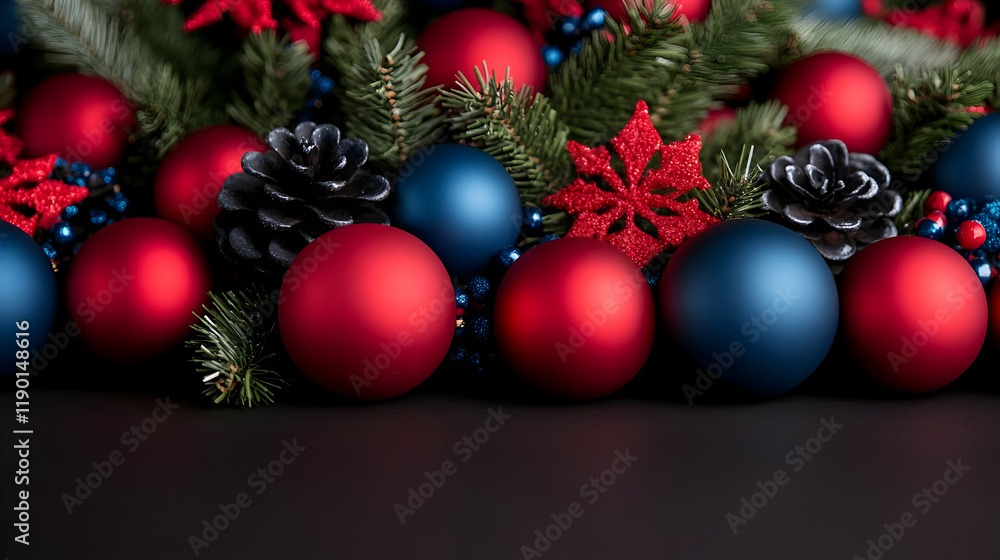 Obraz premium a christmas tree close up with colorful o-rings instead of christmas balls - christmas athmosphere, iperealistic shot,
