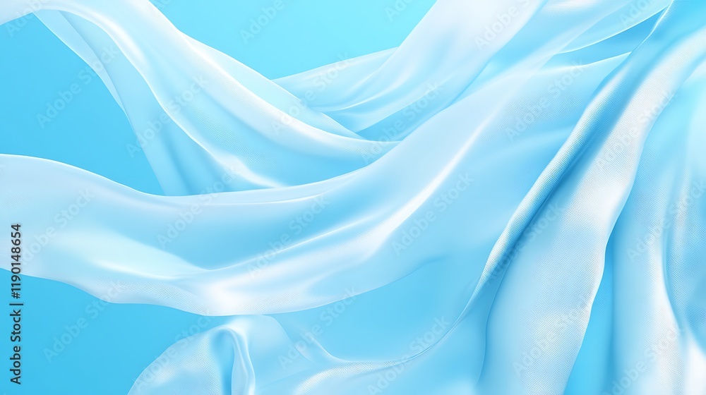 Fototapeta premium Light Blue Fabric Draped Softly in Gentle Waves