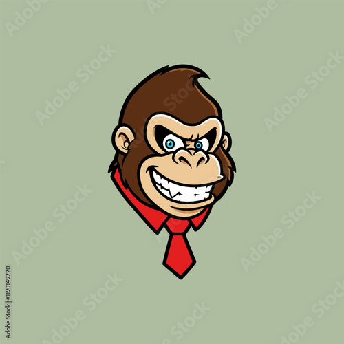 A cartoon illustration of a smiling gorilla wearing a red shirt and tie a playful yet professional mascot design photo