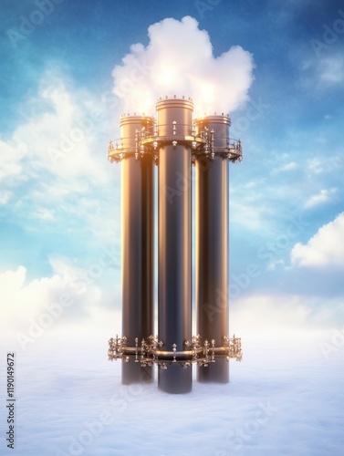 Advanced gastoliquid conversion unit demonstration industrial facility 3d render cloudy environment elevated viewpoint innovative technology photo