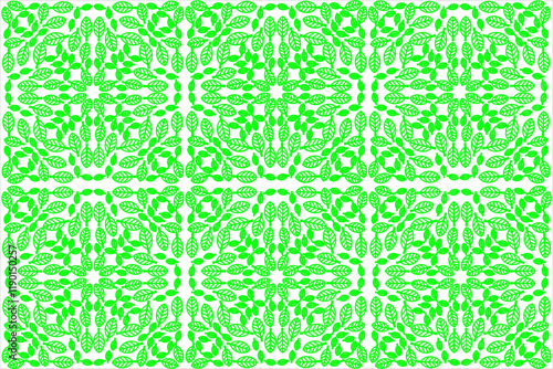 Geometric style leaf motif with an elegant green color. This design has a symmetrical pattern and tight details, giving a natural aesthetic impression and is suitable for various decorative.