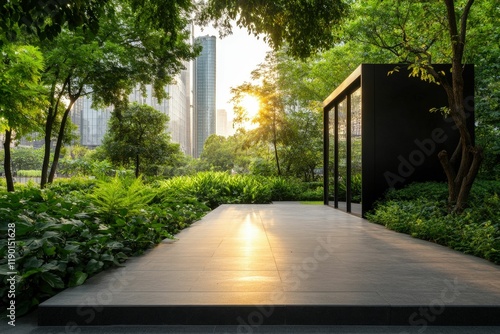 Urban oasis compact biofuel generator in a lush green park cityscape environmental innovation daylight sustainability photo