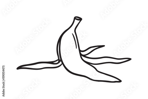 banana peel doodle hand drawn icon. Outline drawing banana peel line clipart symbol
