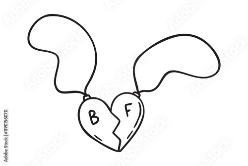 pendant symbol of friendship doodle hand drawn icon. Outline drawing friendship pendant two halves of a heart line clipart symbol