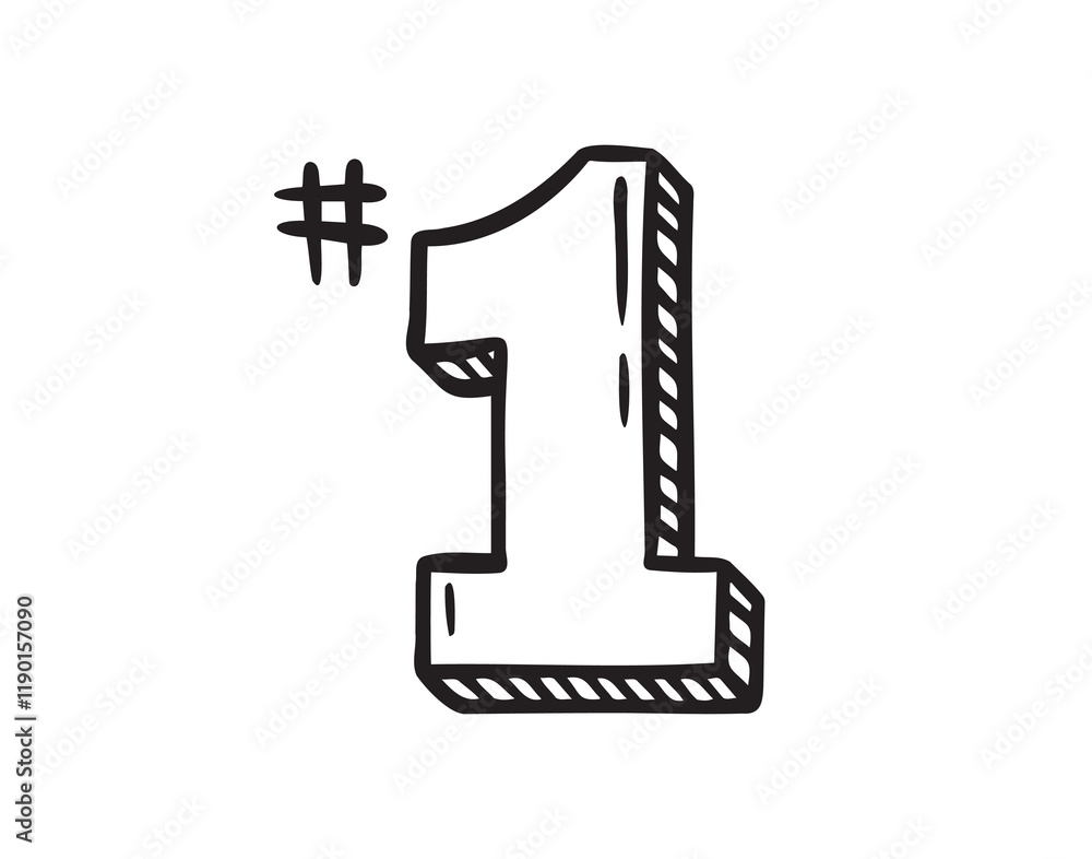 Obraz premium Number one doodle hand drawn icon. Outline drawing first number line clipart symbol