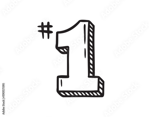 Number one doodle hand drawn icon. Outline drawing first number line clipart symbol