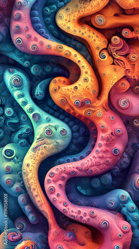 Wallpaper Mural AI-generated seamless geometric tessellations, combining vibrant colors with precise shapes, creating a visually harmonious design. Torontodigital.ca