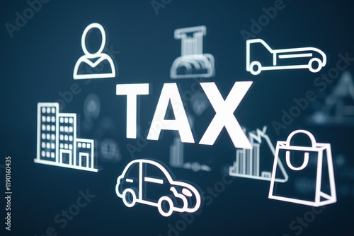 Tax Icons Depict Various Goods And Services Subject To Taxation photo