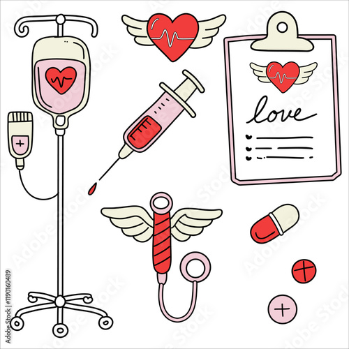 Valentine Medical Love Icon Set