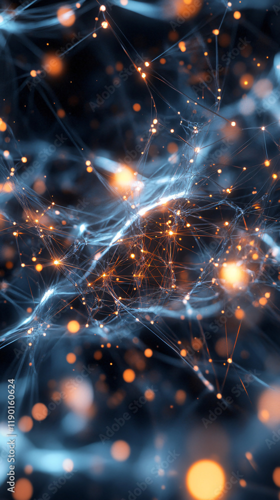 Fototapeta premium AI-generated visualization of a neural network with dynamic nodes and interconnected pathways, illustrating the continuous learning process of AI models.