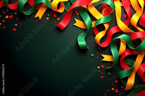 Black History Month background with swirling red yellow and green ribbons photo