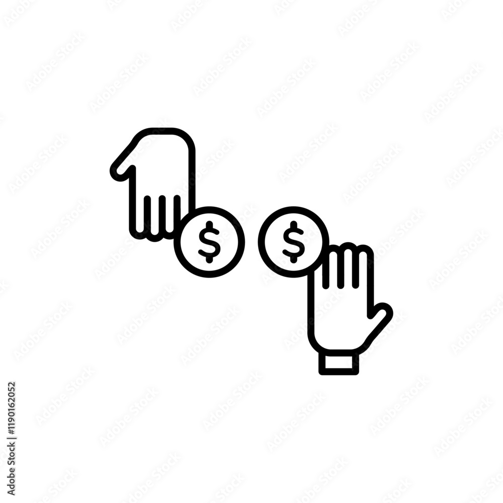 Hand money exchange icon Outline thin set Hand money exchange icon Outline thin set