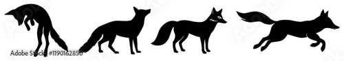 Sat of fox silhouettes in different positions.