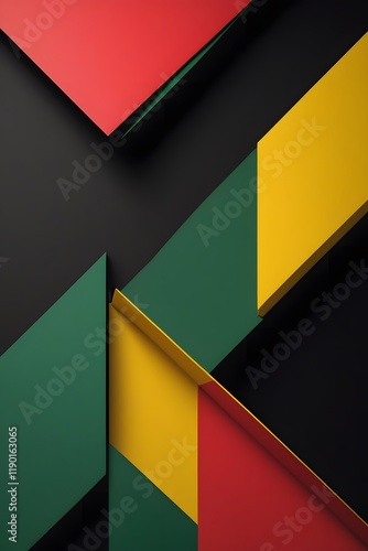Abstract geometric lines in black, red, yellow, green. Black History Month colored background with copy space.