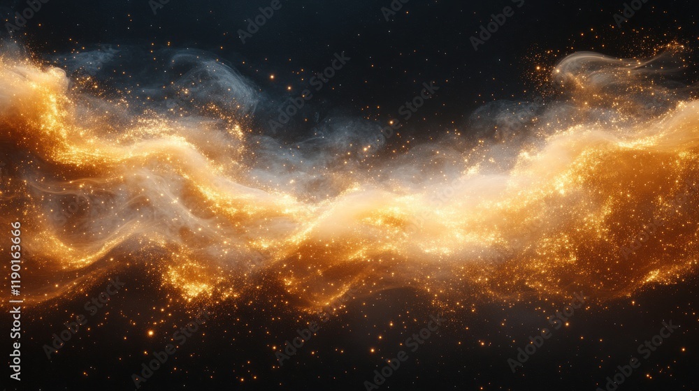 Fototapeta premium Glowing golden nebula cosmic dust swirls.