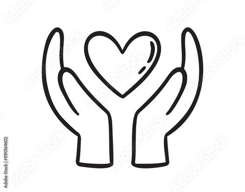 hand holding heart doodle hand drawn icon. Outline drawing love and care line clipart symbol