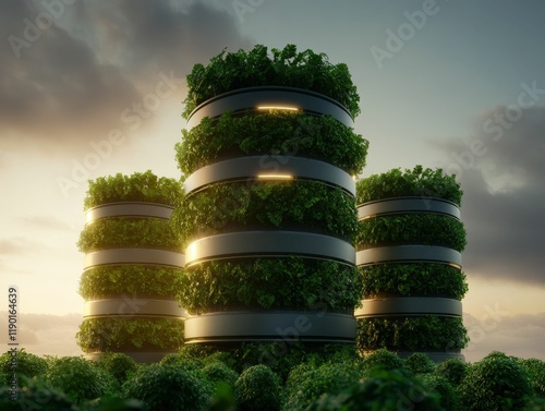 Innovative ecorefinery with vertical farming future city conceptual design sustainable environment aerial view eco-technology photo