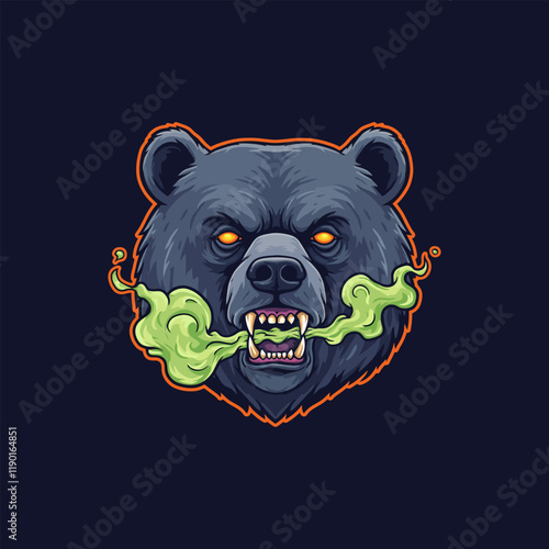 A digital illustration of an angry bear head exhaling green smoke, suitable for a logo or mascot.