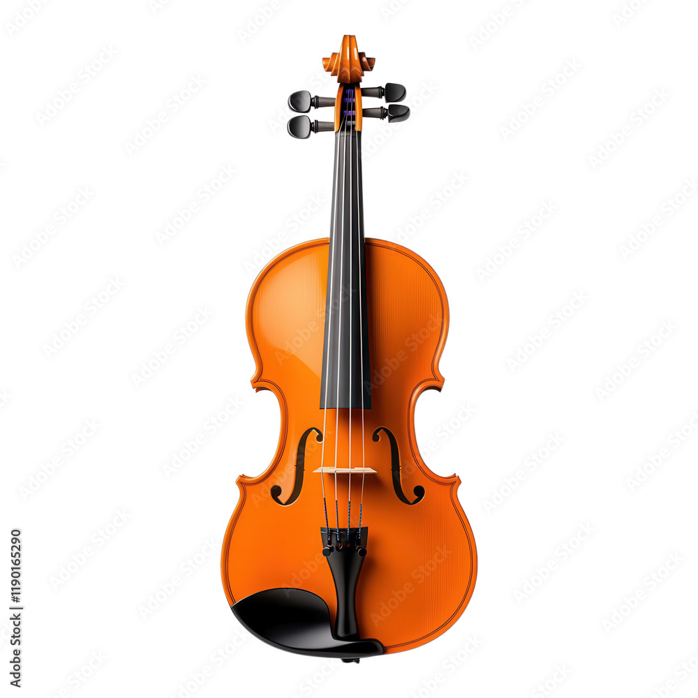 Fototapeta premium [Orange violin with glossy finish] Vibrant Orange Violin with Glossy Finish & Black Accents - Ready to Play Music Instrument Photography