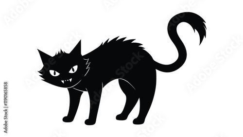 Spooky Black Cat with Arched Back