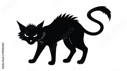 Spooky Black Cat with Arched Back