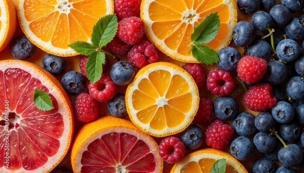Fresh citrus fruits and berries. Concept of healthy eating, vitamin C, and antioxidants. Fresh citrus fruits and berries. Concept of healthy eating, vitamin C, and antioxidants.