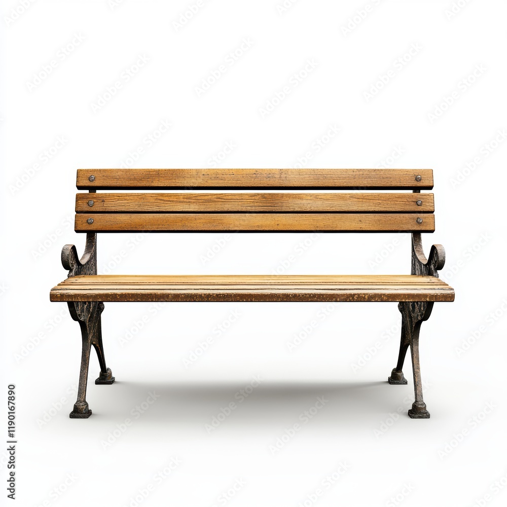 A wooden bench featuring sturdy metal legs, set against a clean white background, showcasing a blend of natural and industrial design elements.