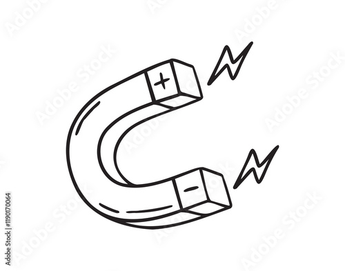 magnet doodle hand drawn icon. Outline drawing magnet line clipart symbol