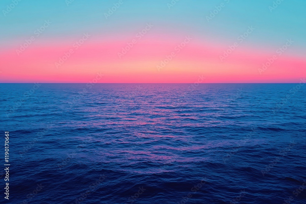Obraz premium Ocean water surface concept. Vibrant sunset over calm ocean waters with a gradient sky.