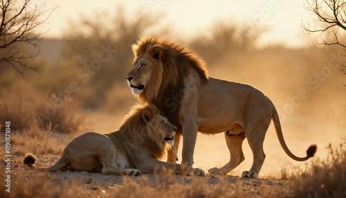 Wallpaper Mural Majestic Lions in Dawn's Golden Light Torontodigital.ca