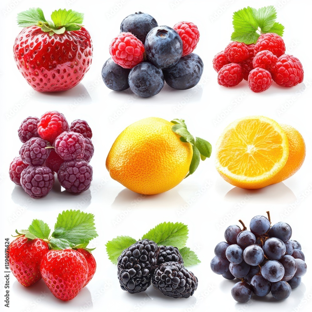 A vibrant close-up of assorted fruits displayed on a clean white surface, showcasing their colors and textures beautifully. A vibrant close-up of assorted fruits displayed on a clean white surface, showcasing their colors and textures beautifully.